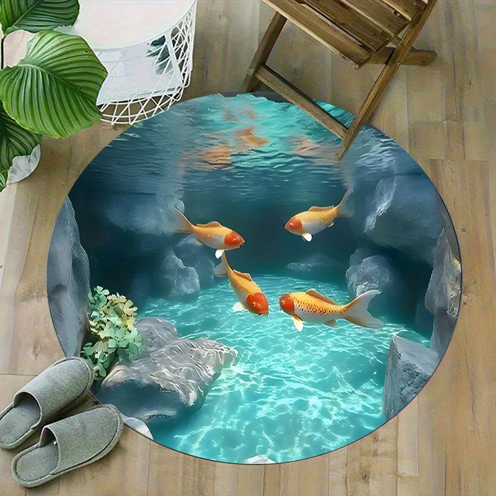 Koi Fish Pond Round Rug Fleece - Aquarium Fish Japanese recensione e prezzo