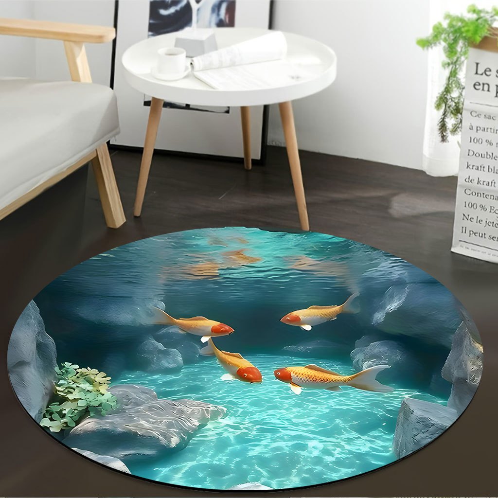 Koi Fish Pond Round Rug Fleece - Aquarium Fish Japanese recensione e prezzo